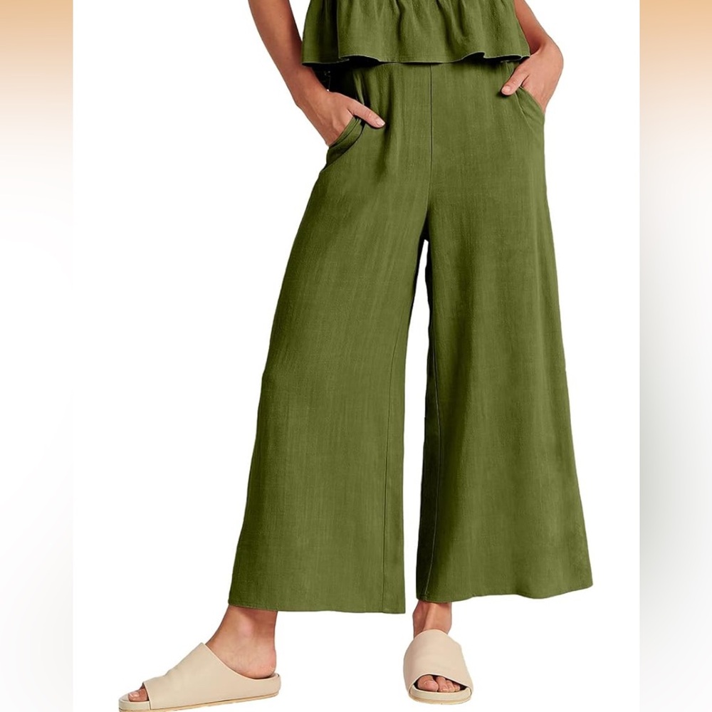 3/$20! Olive Wide-Leg Linen Blend Pants